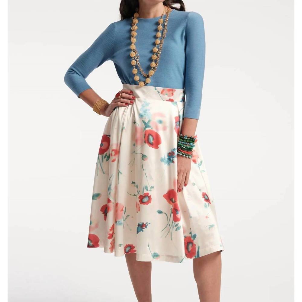 NEW FRANCES VALENTINE shelley midi skirt bellissima poly tafetta in white/multi
